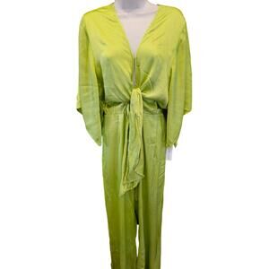 NWT YOUNG FABULOUS BROKE  BREEZY ELBOW SLEEVE SATIN JUMPSUIT GREEN M pants new